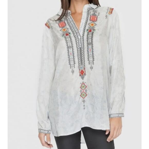 Biya Johnny Was embroidered long sleeve gray aztec top Oversized Xsmall or small - Picture 1 of 3